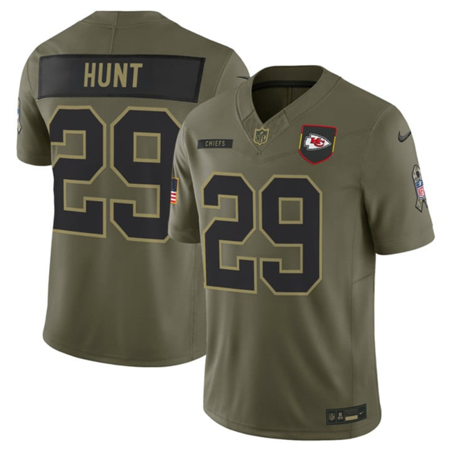 Men's Kansas City Chiefs #29 Kareem Hunt Olive 2025 F.U.S.E. Salute to Service Limited Stitched Football Jersey